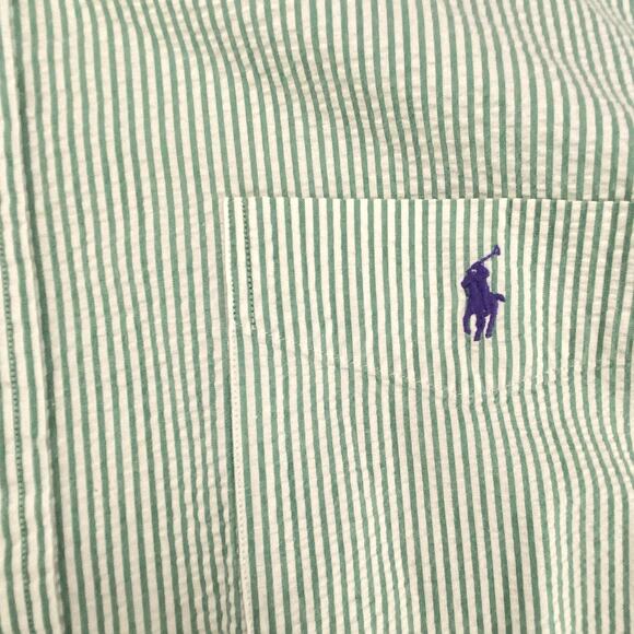 Ralph Lauren Shirt Men XXL Green Button Up Blaire Pocket Stripe Seersucker Camp - Picture 5 of 8